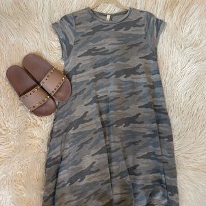 Cotton Camo design Shift Dress with pockets